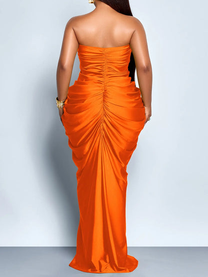 Elegant Summer Solid Color Maxi Dress for Women, Plus Size Backless Strapless High Waist Bodycon Long Dress, Fashionable Ladies Apparel