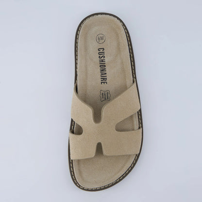 Cushionaire Women'S Wisdom Leather Slide Sandals - Genuine Leather Shoes for Women with Cutout Upper and Contoured Cork Footbed for Memory Foam Padded Comfort