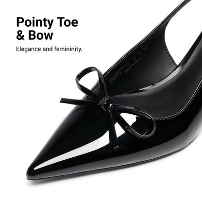 DREAM PAIRS Women's 2.17" Kitten Heel Pointed Toe Slingback Pumps with Bow Tie Detail - Classic Black Dress Shoes for Spring and Summer Events