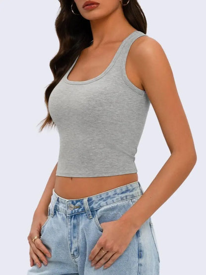 Wietry Women's Premium Stretch Cotton-Spandex Ribbed Cropped Tank Top - Sleeveless Soft Padded Scoop Neck Fitted Cami for Workout and Casual Wear
