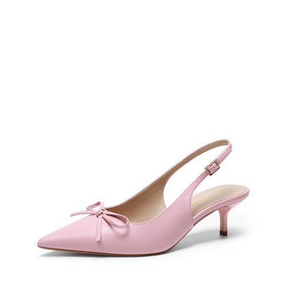 DREAM PAIRS Women's 2.17" Kitten Heel Pointed Toe Slingback Pumps with Bow Tie Detail - Classic Black Dress Shoes for Spring and Summer Events