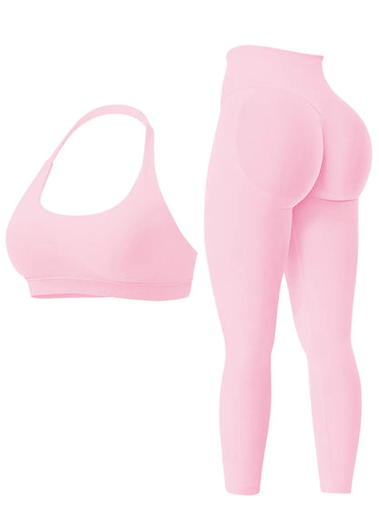 Women's High-Stretch Breathable Two-Piece Activewear Set for Gym and Fitness, Seamless Backless Sports Bra and Stretchy Leggings, Ideal for Running and Workouts