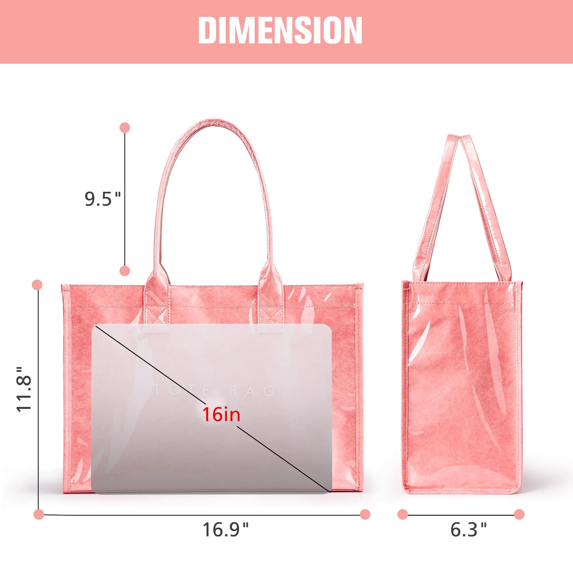 KALIDI Women's PVC Tote - Large Oversized Weekender Shopper Handbag for Travel