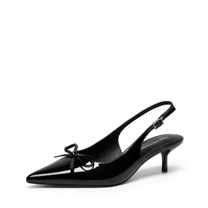 DREAM PAIRS Women's 2.17" Kitten Heel Pointed Toe Slingback Pumps with Bow Tie Detail - Classic Black Dress Shoes for Spring and Summer Events