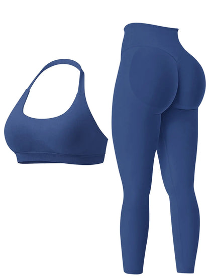 Women's High-Stretch Breathable Two-Piece Activewear Set for Gym and Fitness, Seamless Backless Sports Bra and Stretchy Leggings, Ideal for Running and Workouts