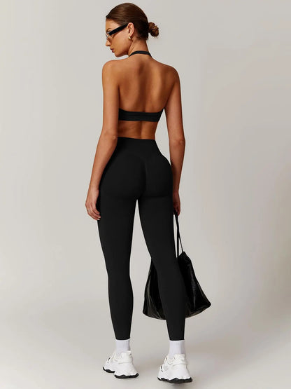 Women's High-Stretch Breathable Two-Piece Activewear Set for Gym and Fitness, Seamless Backless Sports Bra and Stretchy Leggings, Ideal for Running and Workouts