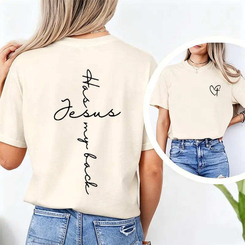 Jesus Has My Back Graphic T-Shirt - Casual Christian Apparel for Birthdays and Everyday Wear, Perfect Gift for Teens and Faith Enthusiasts