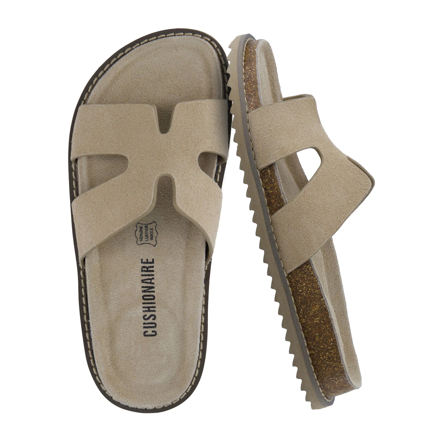 Cushionaire Women'S Wisdom Leather Slide Sandals - Genuine Leather Shoes for Women with Cutout Upper and Contoured Cork Footbed for Memory Foam Padded Comfort