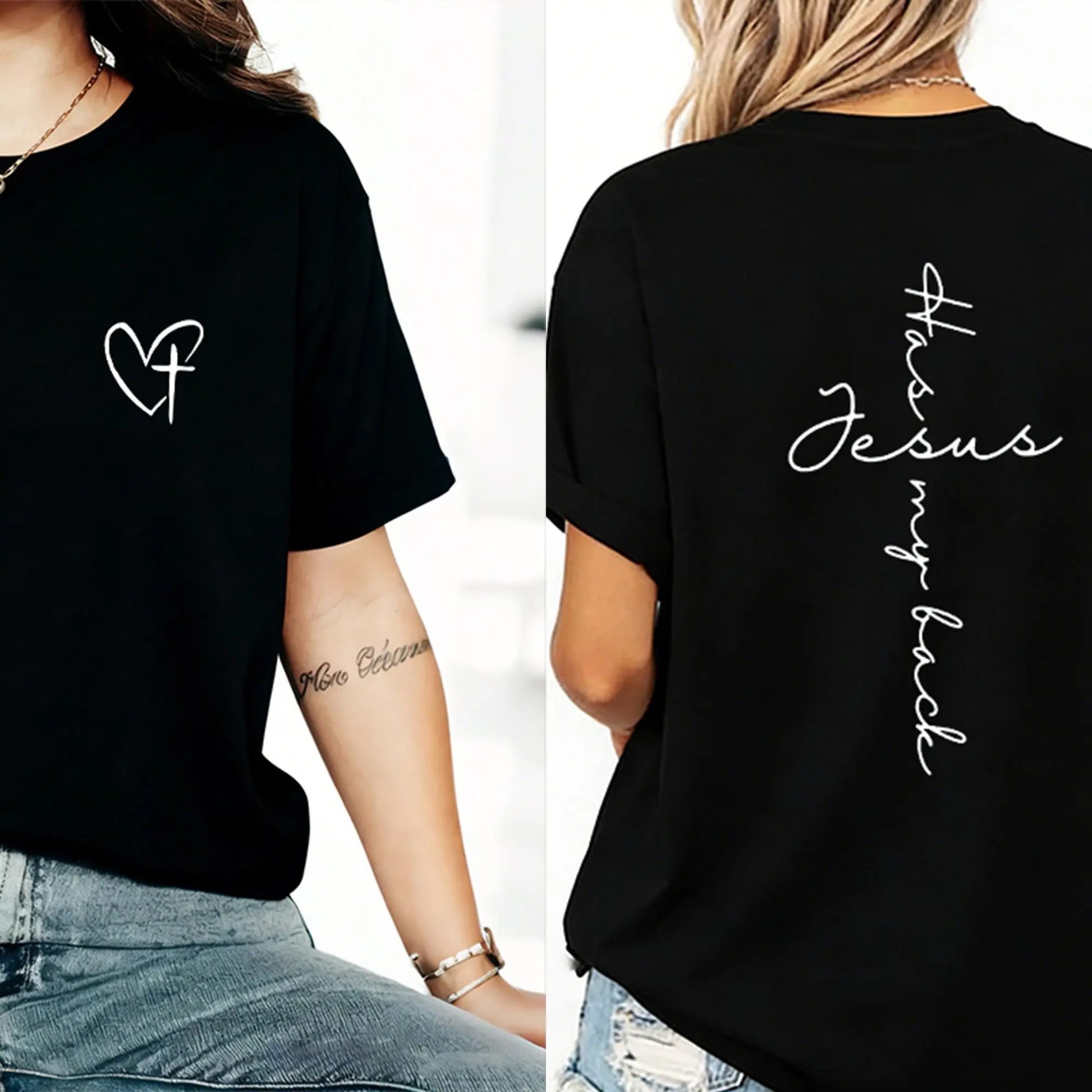 Jesus Has My Back Graphic T-Shirt - Casual Christian Apparel for Birthdays and Everyday Wear, Perfect Gift for Teens and Faith Enthusiasts