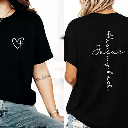 Jesus Has My Back Graphic T-Shirt - Casual Christian Apparel for Birthdays and Everyday Wear, Perfect Gift for Teens and Faith Enthusiasts