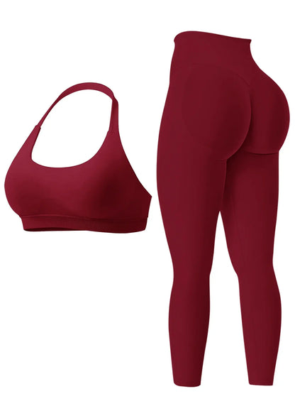 Women's High-Stretch Breathable Two-Piece Activewear Set for Gym and Fitness, Seamless Backless Sports Bra and Stretchy Leggings, Ideal for Running and Workouts