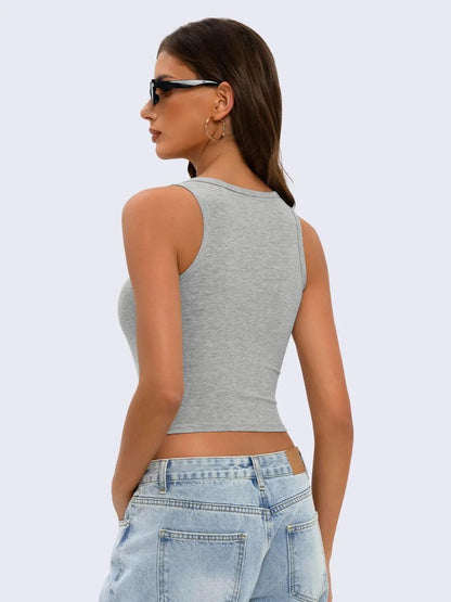 Wietry Women's Premium Stretch Cotton-Spandex Ribbed Cropped Tank Top - Sleeveless Soft Padded Scoop Neck Fitted Cami for Workout and Casual Wear