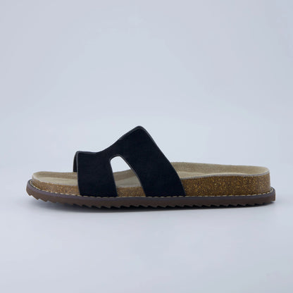 Cushionaire Women'S Wisdom Leather Slide Sandals - Genuine Leather Shoes for Women with Cutout Upper and Contoured Cork Footbed for Memory Foam Padded Comfort