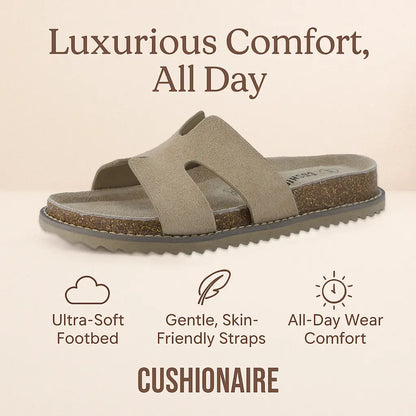Cushionaire Women'S Wisdom Leather Slide Sandals - Genuine Leather Shoes for Women with Cutout Upper and Contoured Cork Footbed for Memory Foam Padded Comfort