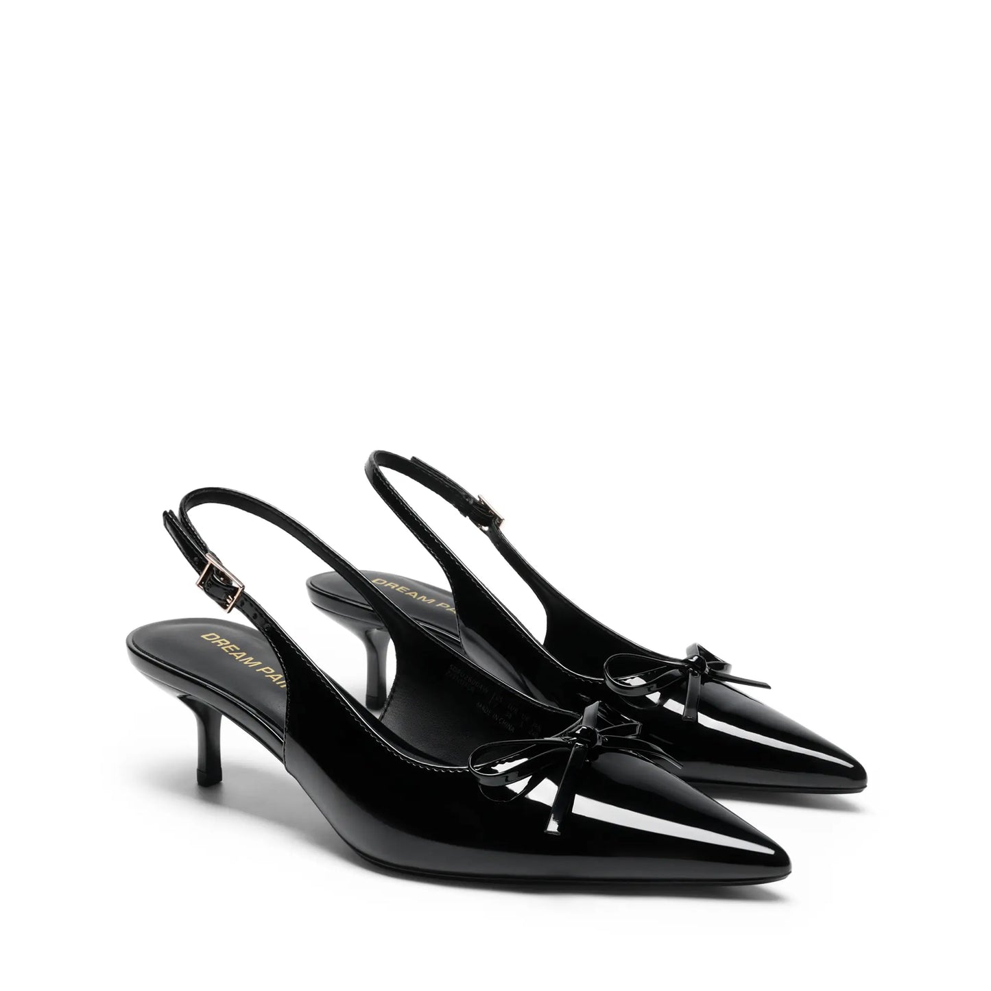 DREAM PAIRS Women's 2.17" Kitten Heel Pointed Toe Slingback Pumps with Bow Tie Detail - Classic Black Dress Shoes for Spring and Summer Events
