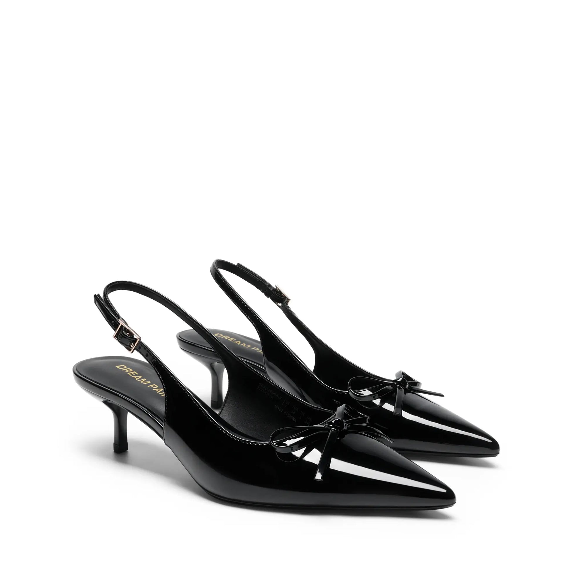 DREAM PAIRS Women's 2.17" Kitten Heel Pointed Toe Slingback Pumps with Bow Tie Detail - Classic Black Dress Shoes for Spring and Summer Events