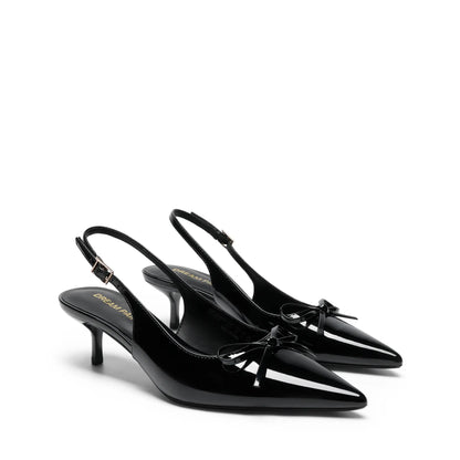 DREAM PAIRS Women's 2.17" Kitten Heel Pointed Toe Slingback Pumps with Bow Tie Detail - Classic Black Dress Shoes for Spring and Summer Events