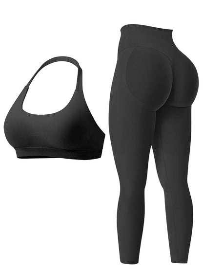 Women's High-Stretch Breathable Two-Piece Activewear Set for Gym and Fitness, Seamless Backless Sports Bra and Stretchy Leggings, Ideal for Running and Workouts